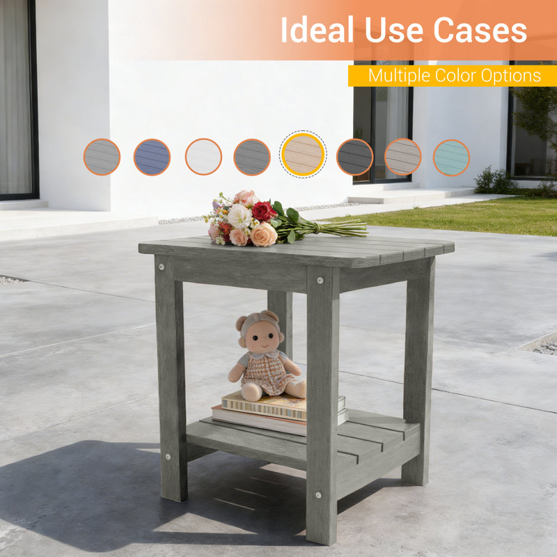 Rectangular Outdoor Side Table, HDPE 2-Tier Patio Side Table, Small Adirondack End Table for Backyard Pool Porch Garden Lawn