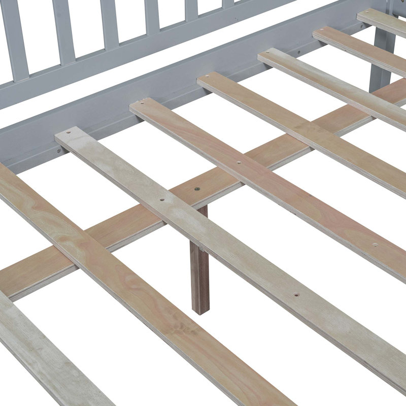 Kids Daybed Wood Bed with Two Drawers, Gray, Full