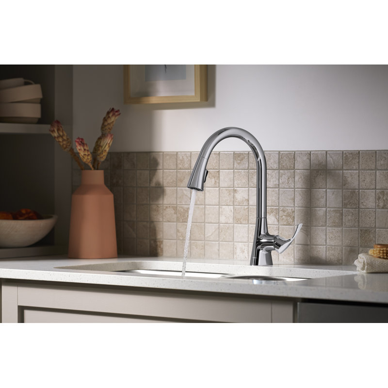 Valton Pull Down Single Handle Kitchen Faucet with MasterClean and Side Spray, Polished Chrome