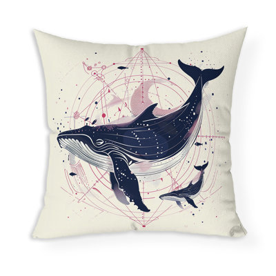 Whale and Petals Tales Indoor/Outdoor Square Throw Pillow