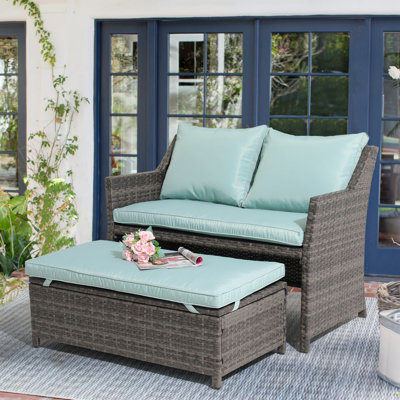 2-piece Wicker Patio Furniture Set, Outdoor Loveseat Conversation Set With Storage Coffee Table