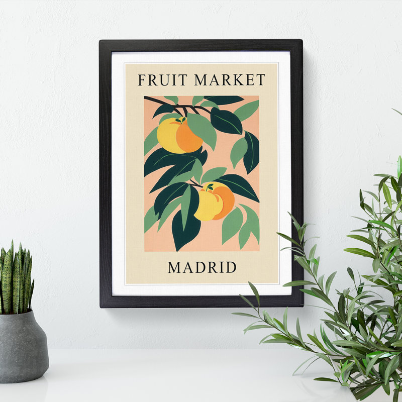 Peach Madrid Fruit Market Exhibition - Single Picture Frame Print on Wood, 34cm H x 25cm W x 2cm D