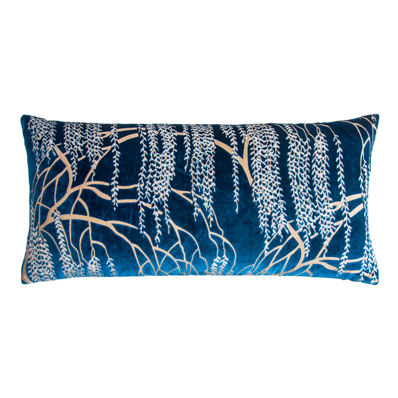 Metallic  Rectangular Velvet Pillow Cover & Insert, Cobalt Black, Rectangle 7"H x 15"W