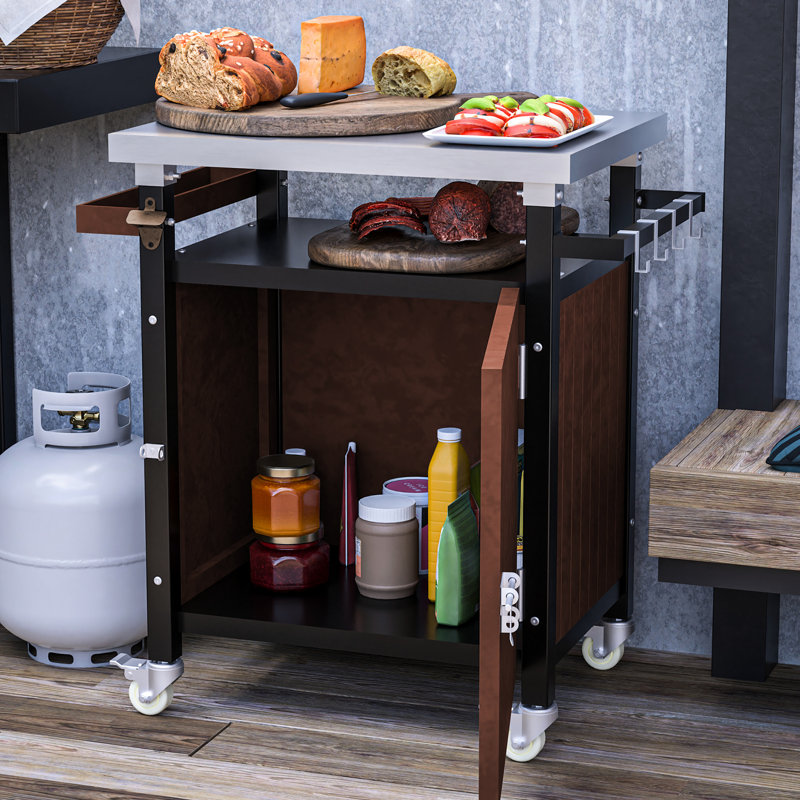 Bar extérieur avec surface en acier inoxydable et rangement - Chariot mobile pour fêtes de patio