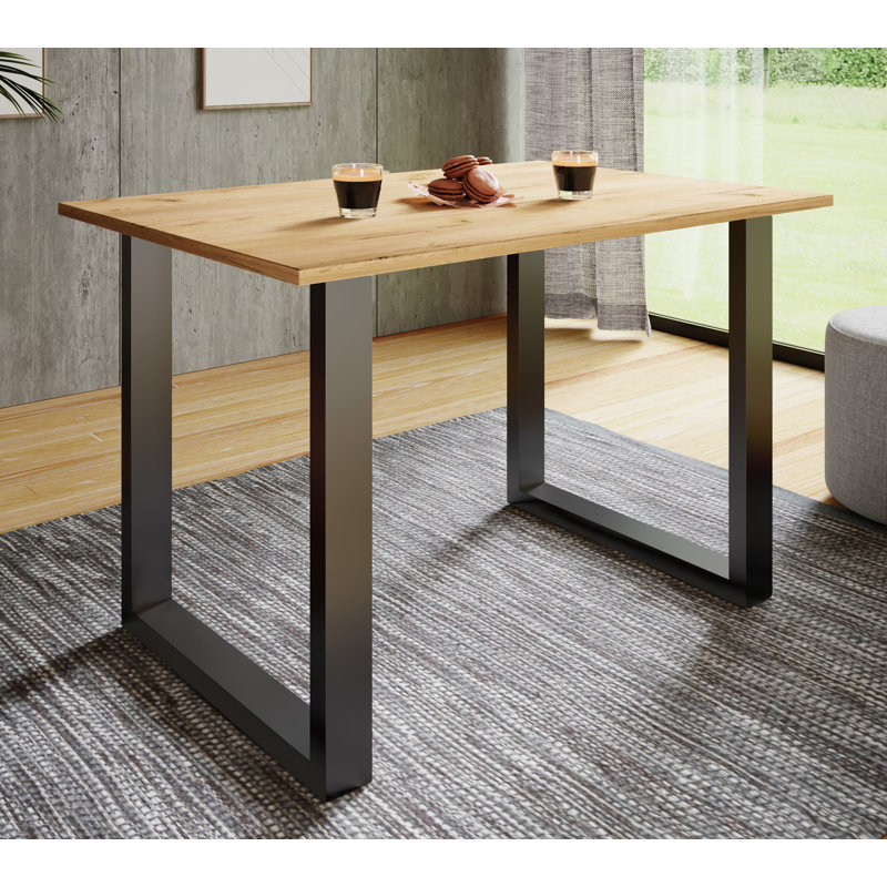 Alexious Rectangular Dining Table with Steel Base, 76cm H x 110cm W x 80cm D, Brown, Black