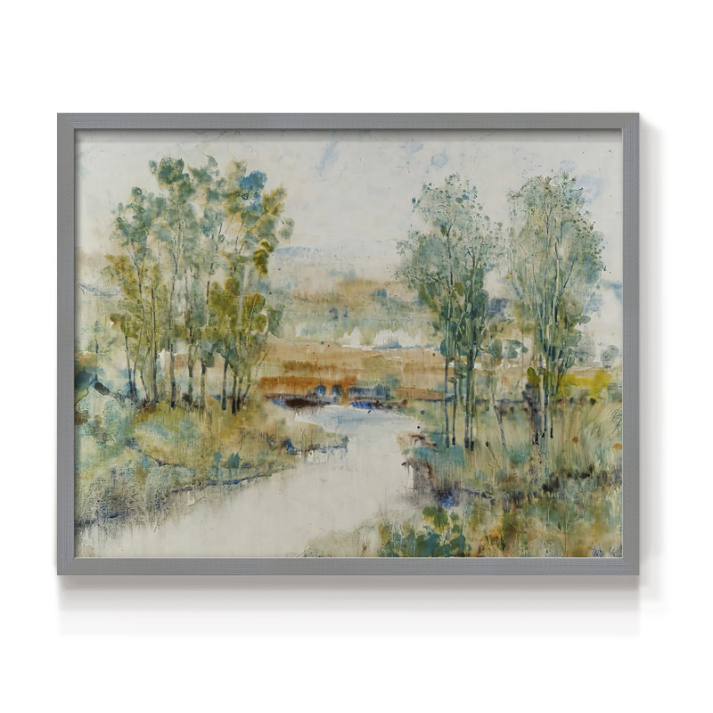 Arbres sur le ruisseau II - reproduction encadrée - réarmable, H 22 po x l 28 po, Gris