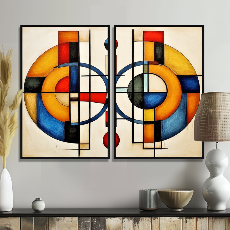 Jaune et bleu explorant les dimensions - art mural moderne rouge 2 panneaux, Black, 36" H x 48" W