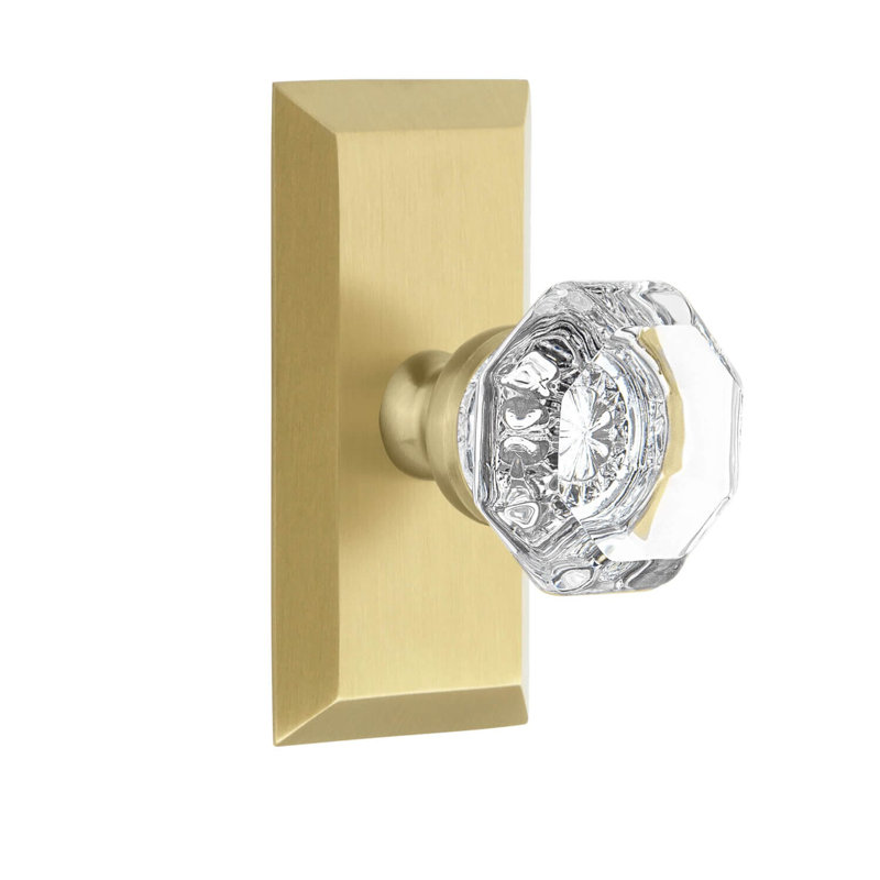 Grandeur Concealed Screw Mechanism Geometric Knob with Rectangle Rosette, Satin Brass