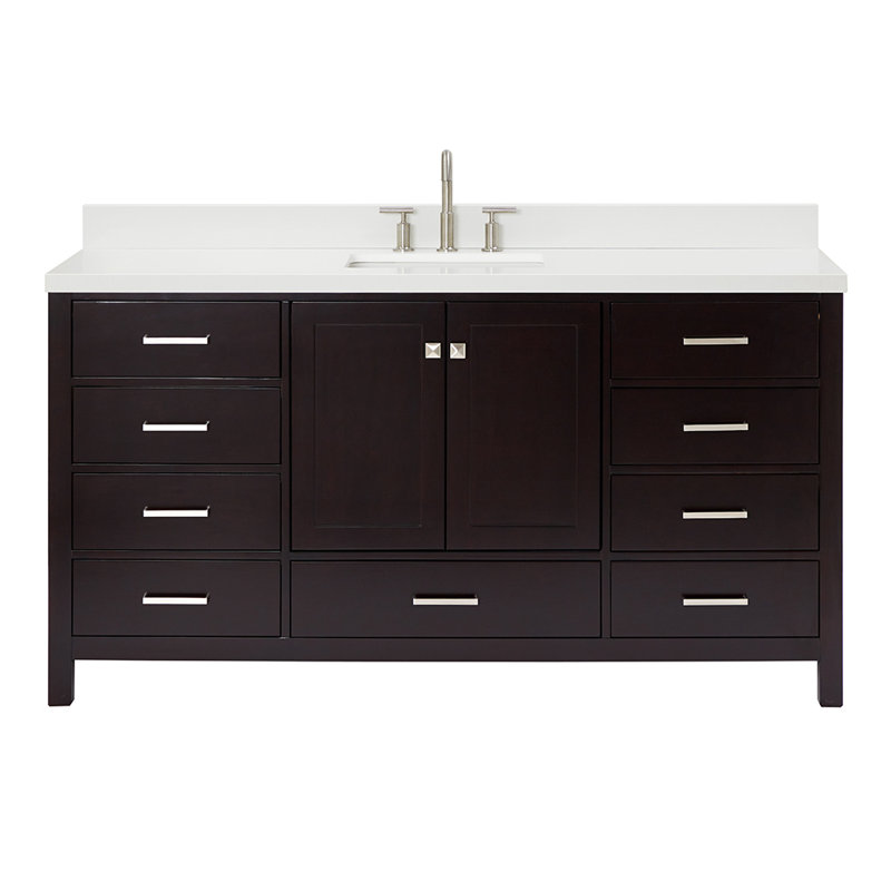 Cambridge 67'' Single Bathroom Vanity with White Quartz Top, Espresso, Rectangular
