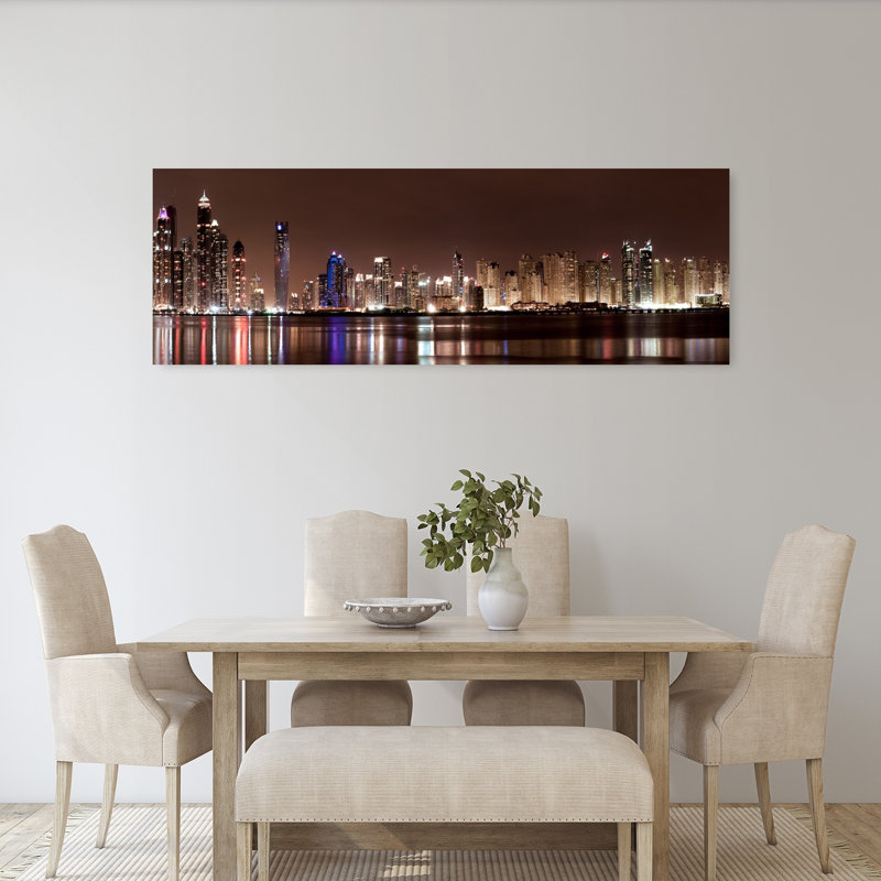 City Night Reflections Abstract Contemporary Art City, art mural, H 20 po x l 60 po