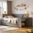Full Size Daybed with Storage Shelves, Drawers, Trundle, Desk, LED Light and Charging Station, Multifunctional Wooden Daybed with Cabinet for Bedroom or Guest Room-132640689