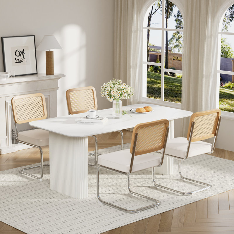 Ensemble de table de salle à manger Elegant, Blanc, Beige, 5 pièces: table, 4 chaises