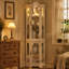 Vitrine de coin lumineuse, vitrine de style couronne avec portes et tablettes en verre trempé, ampoule incluse, décor de rangement en coin pour le salon et la chambre à coucher, finition blanche-133702354