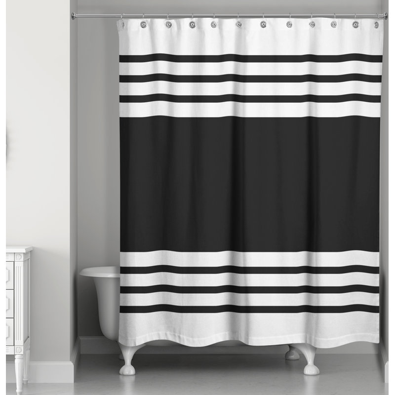 Hylan Striped Shower Curtain, Black Striped 1