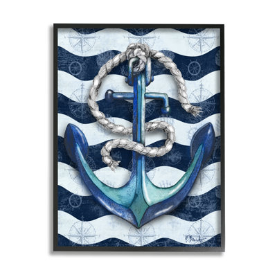 «Nautical Anchor Wavy Navy Stripes» par Paul Brent - impression sur bois