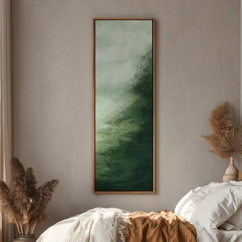 Grande art mural encadré sur toile - "Minimalist Abstract Emermaild Green" - 60 po x 20 po, H 60 po x l 20 po, Naturel