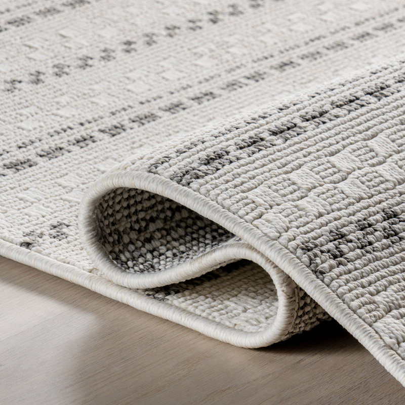 Cream Geometric Stain-Resistant Synthetic 9' x 12' Area Rug
