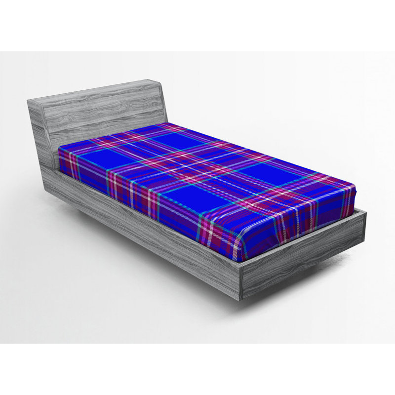 Microfiber Plaid Fitted Sheet, Twin Fitted Sheet, Plaid 1, Blue Red