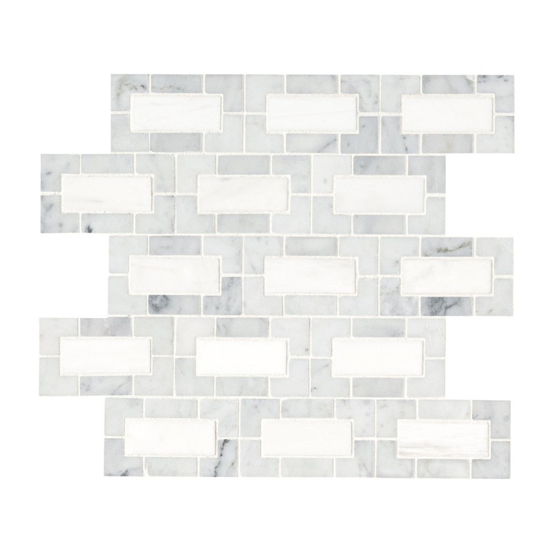 Calabria Frost Geometric 12 in. x 12 in. Polished Marble Mosaic Floor and Wall Tile