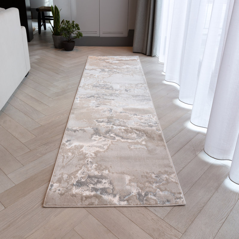 Aurora AU02 Cloud Metallic Area Rug, Beige/Silver, Runner 66 x 240cm