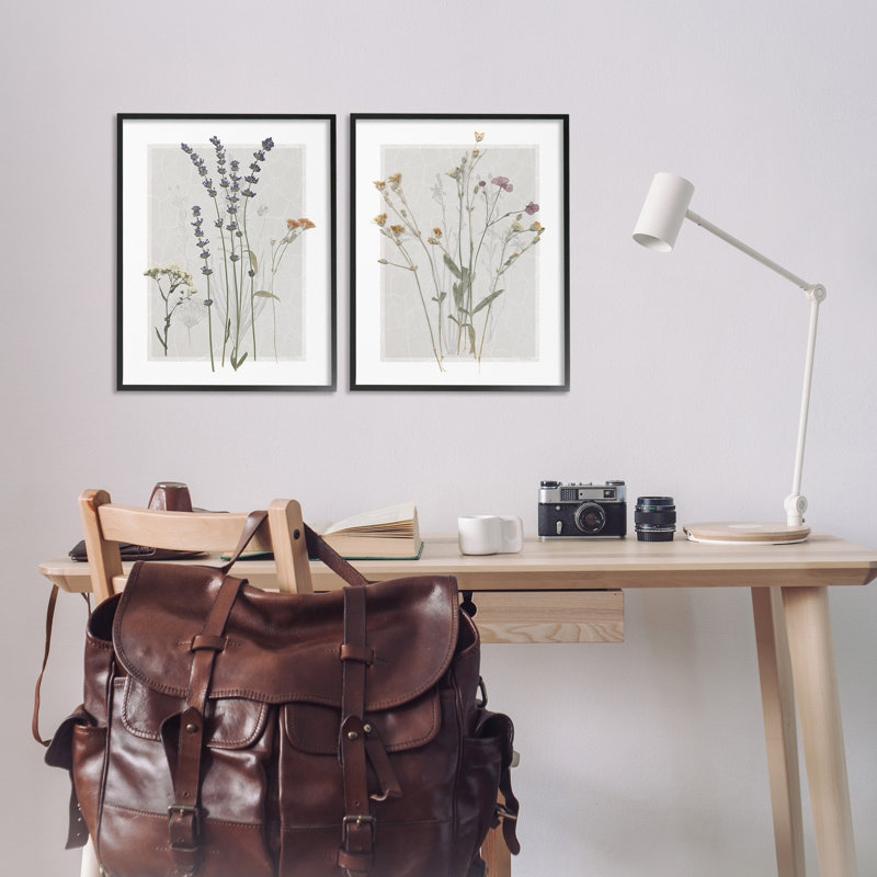 Delicate Wildflower Herb Sprigs Lavender Nature Botanicals Black Framed Canvas Art Set