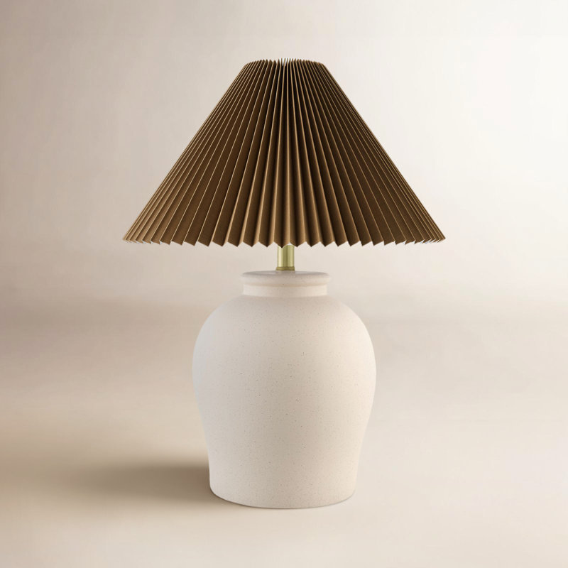 Allevard Table Lamp, Brown Pleated, Shell