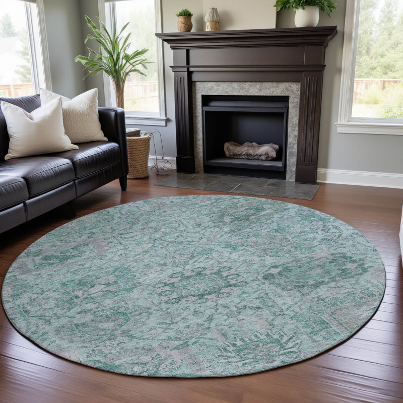 Premium Machine Washable Wayne AMF1102 Damask Rug, Round 8'
