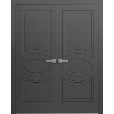 Portes doubles intérieures françaises pleines 36 x 80 pouces Mela 7001 en bois peint noir, cadre à panneaux pleins, portes modernes pour placard et chambre à coucher