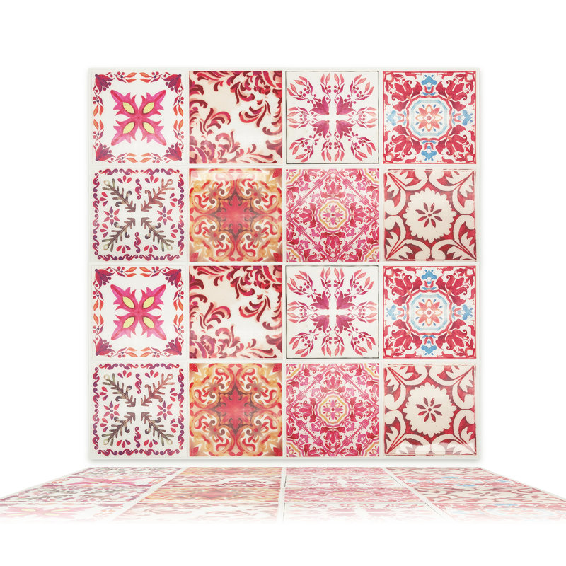 Pollitt Limestone Spanish Glossy 3D Sticker Tile 15.4cm x 15.4cm, Pink