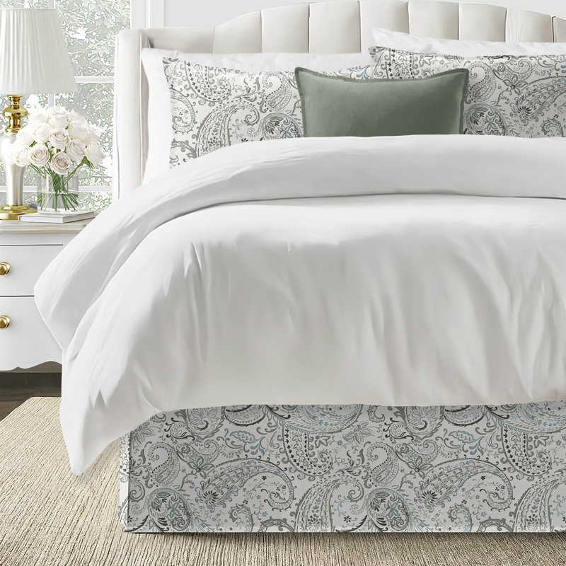Paisley Seafoam Cotton Bedskirt, 15", Queen