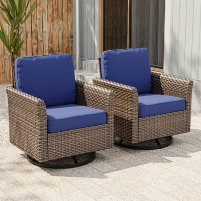 Rattan Wicker Patio Outdoor Spacious Swivel Chairs with Curved Armrest Set of 2 by Red Barrel Studio