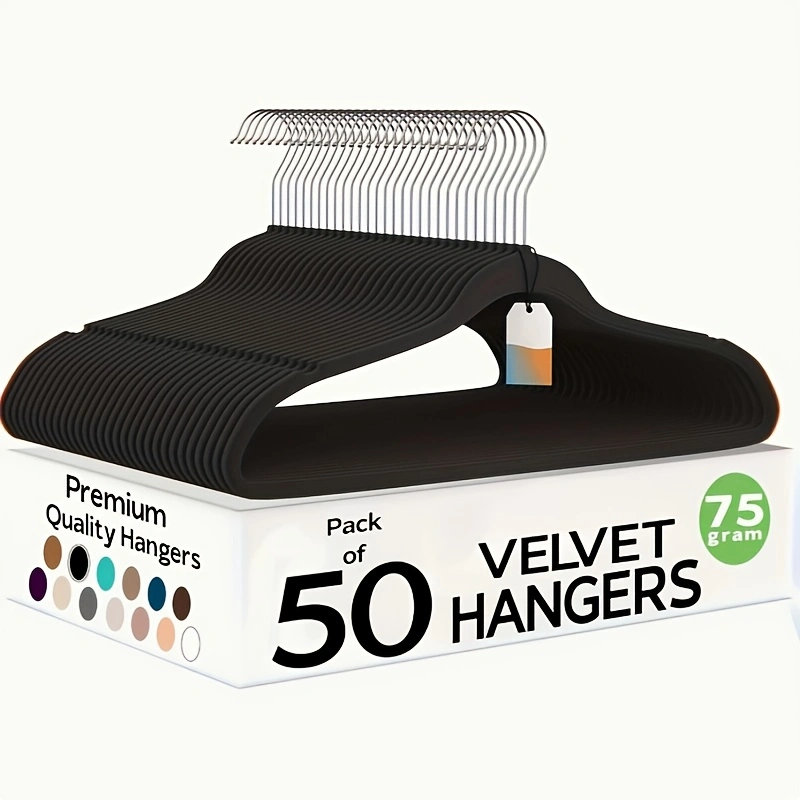 Cintre en velours pour la maison, paquet de 50, Noir