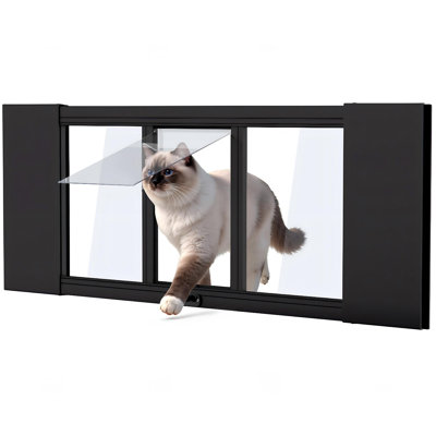 Aluminum Adjustable Window Cat Door Insert, Fits 23"-34"/35"-46" Width, No Drill Quick Install Pet Door For Cats & Small Dogs