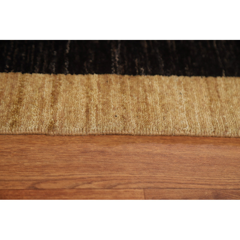 Tapis noir en laine noué à la main de conception unique 8 pi 2 po x 10 pi 3 po Anabel