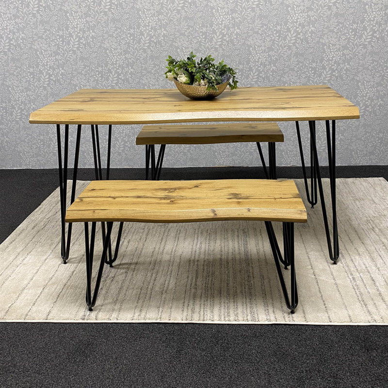 Arizona Dining Table and 2 Benches Set, H75cm x L117cm x W77cm