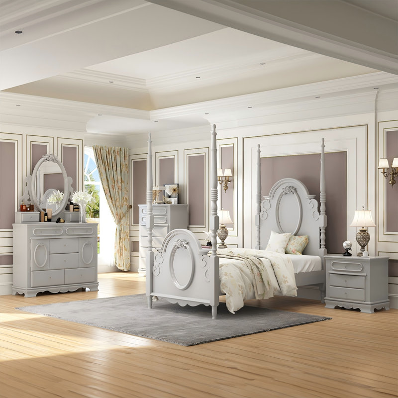 Miroir décoratif sculpté gris clair de 47 pouces
