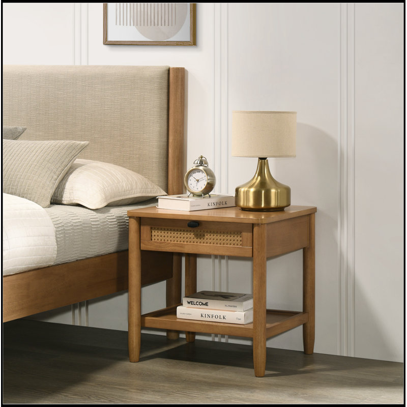 Vichy Single-Drawer Bedroom Nightstand with Shelf, Light Walnut
