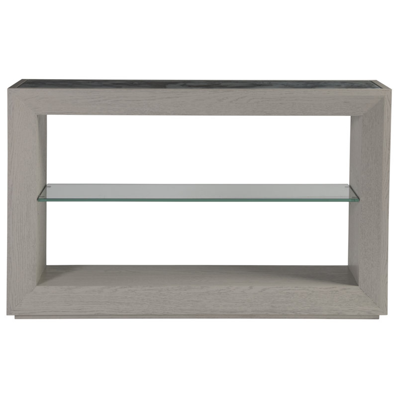 Gray Oak and Glass Rectangular Console Table with Storage