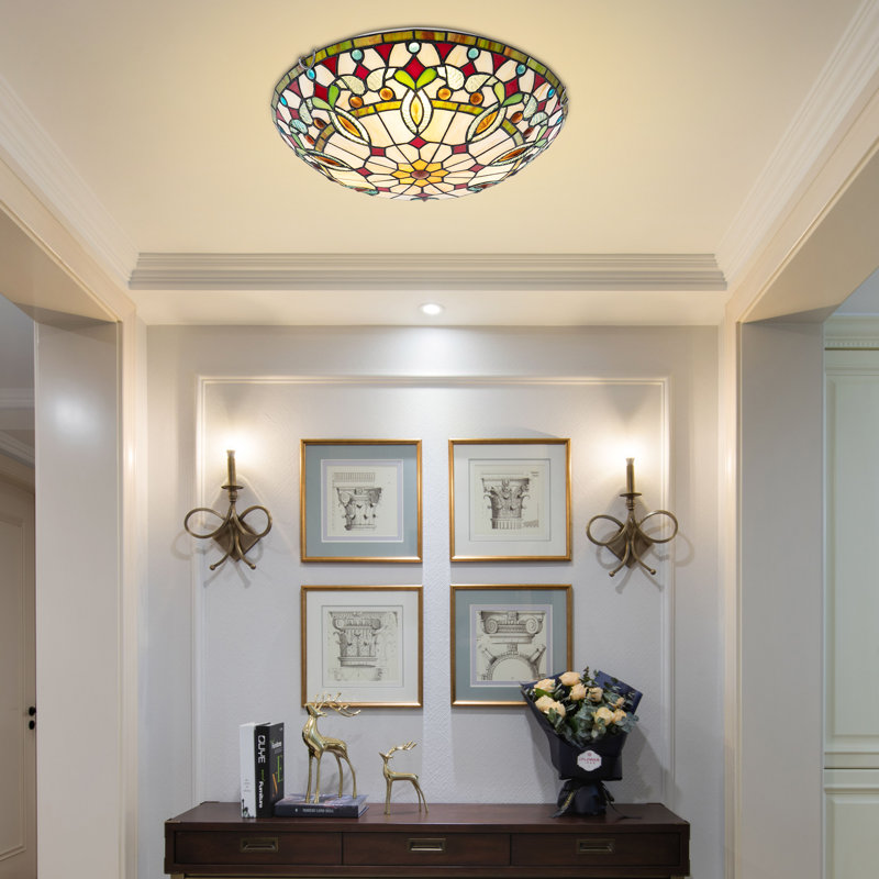 16" 1 - Light Tiffany Vintage Flush Mount Lighting Fixture
