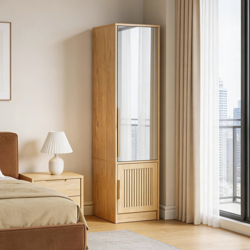 Armoire penderie avec miroir et tablettes de rangement
