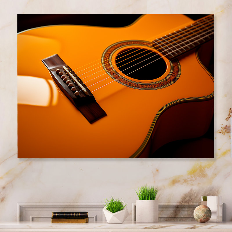 "Magnifique guitare orange" sur métal, H 24 po x l 32 po