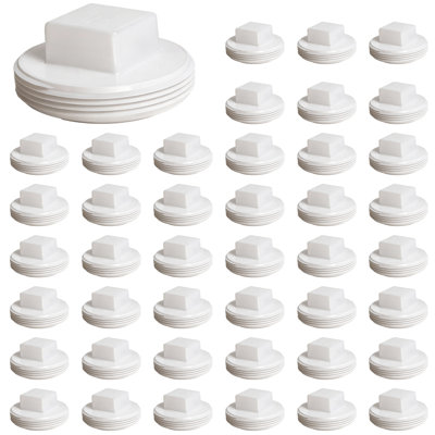  2 Inch White PVC DWV Cleanout Plug, Male Pipe Thread (MPT) End Cap for Drain, Waste & Vent Systems (50-Pack)