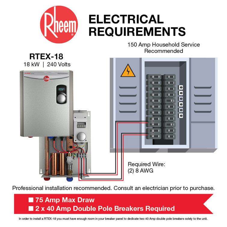 Rheem Professional 18 kW/240 Volt 4.4 GPM Tankless Electric Tankless Water  Heater & Reviews