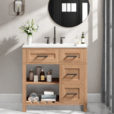 Meuble-lavabo (doit inclure le meuble-lavabo et le lavabo) Meuble-lavabo en bois naturel de 30 pouces