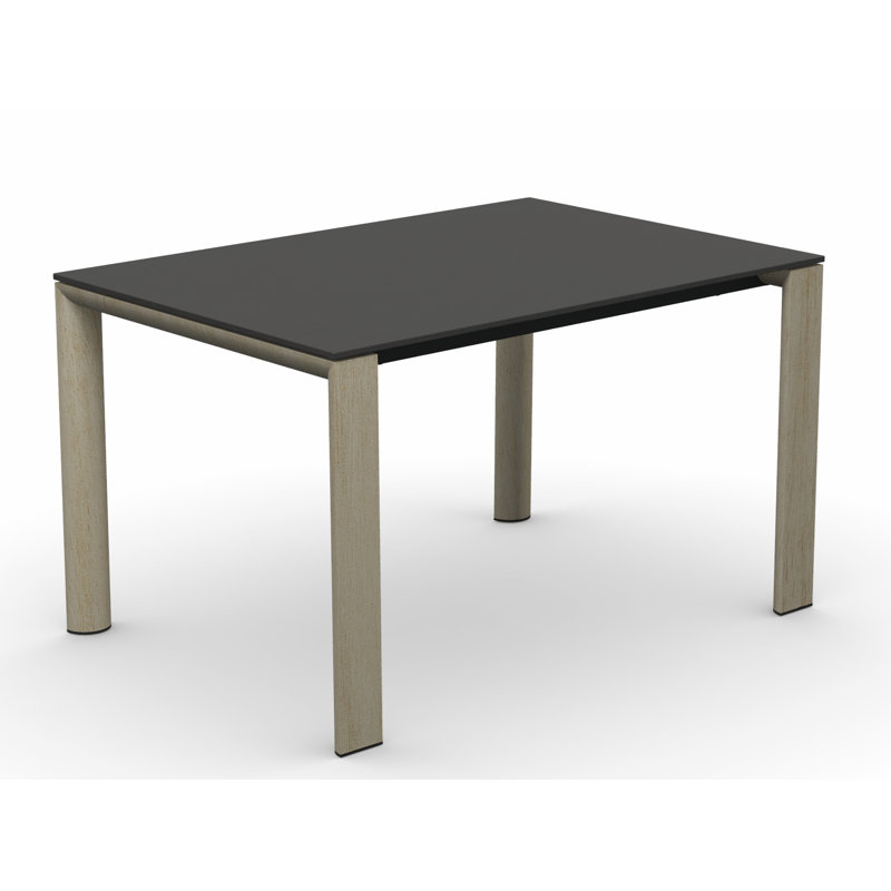 Dorian Extending Table with Wooden Legs and Ceramic Top, 70.88" L x 35.5" W, Bleached Beech/Matt Taupe, Stone Gray/Graphite