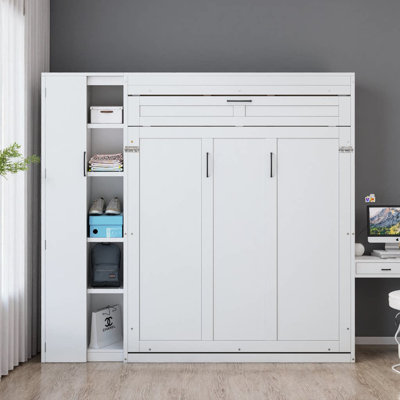 The Midnight Serenade: Space-Saving Murphy Bed with Shelves, Wardrobe & Gentle LED Light - Full Size
