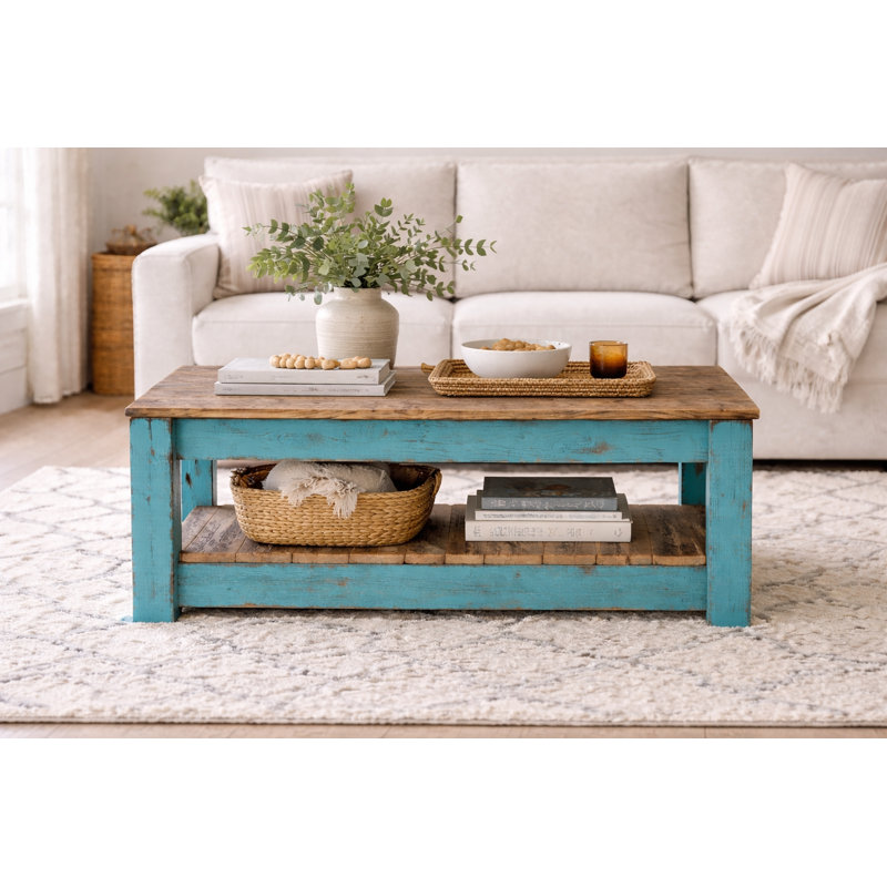 Table basse de 40 po en bois récupéré avec tablette | Table de cocktail rustique | Bois massif, entièrement assemblé