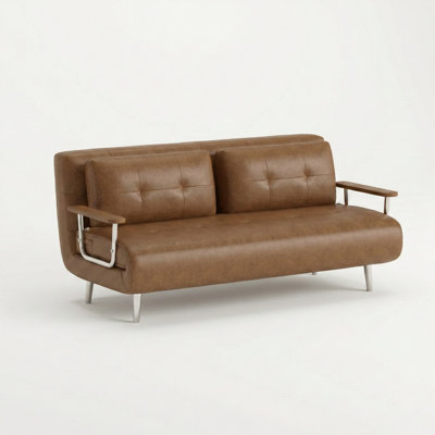 71 Inch Cognac Faux Leather Convertible Sofa Bed