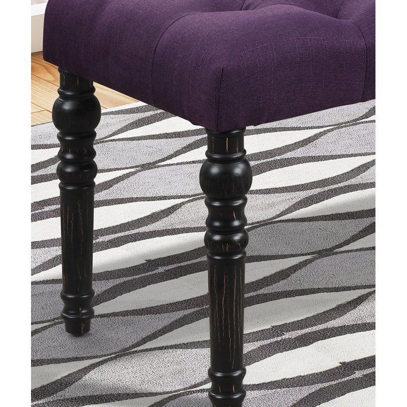 Tufted Turned Leg  Dining Bench, Purple, Purple Fabric, Black