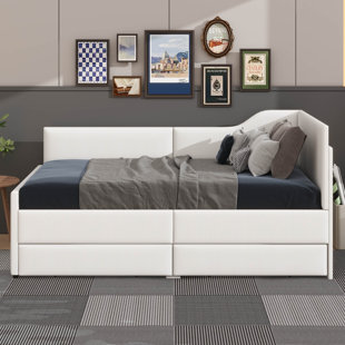Comfy Twin L-Shaped Velvet Daybed With Padded Frame And Double Storage Drawers